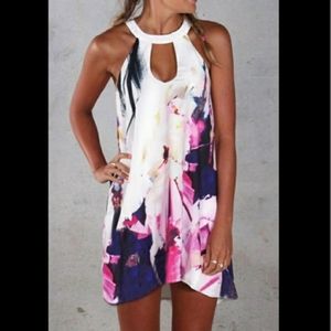 BRAND NEW! Colorful Abstract on White Dress